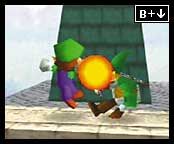 Super Smash Bros. Screenshot (SmashBrothers.com): LUIGI CYCLONE Press Down and B to unleash the Cyclone. Luigi's multiple punch attack will leave his opponents seeing stars.