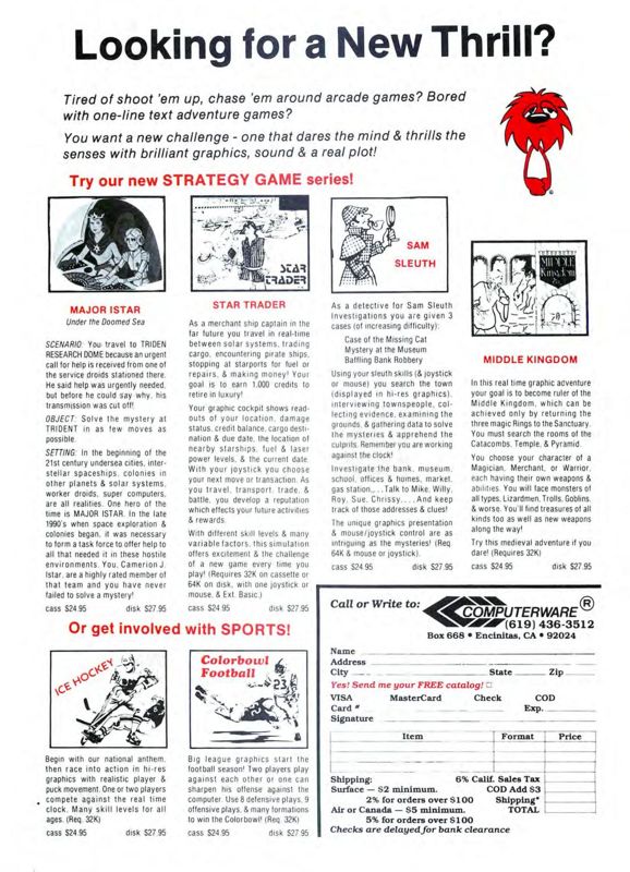 Star Trader Magazine Advertisement (Magazine Advertisements): Rainbow Magazine (United States) Volume 4 Number 3 (October 1984)