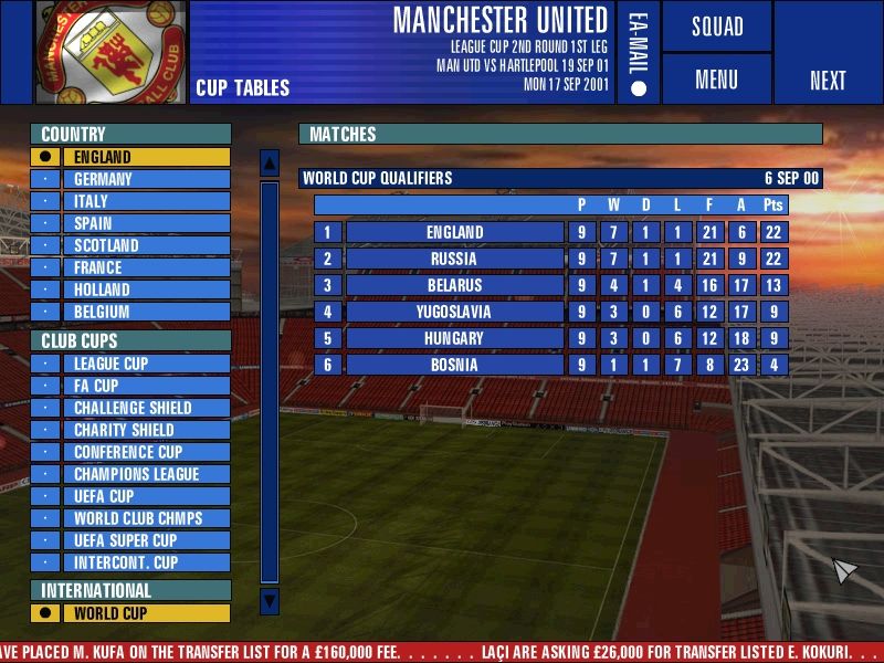 The F.A. Premier League Manager 2002 Screenshot (Electronic Arts UK Press Extranet, 2001-07-09)