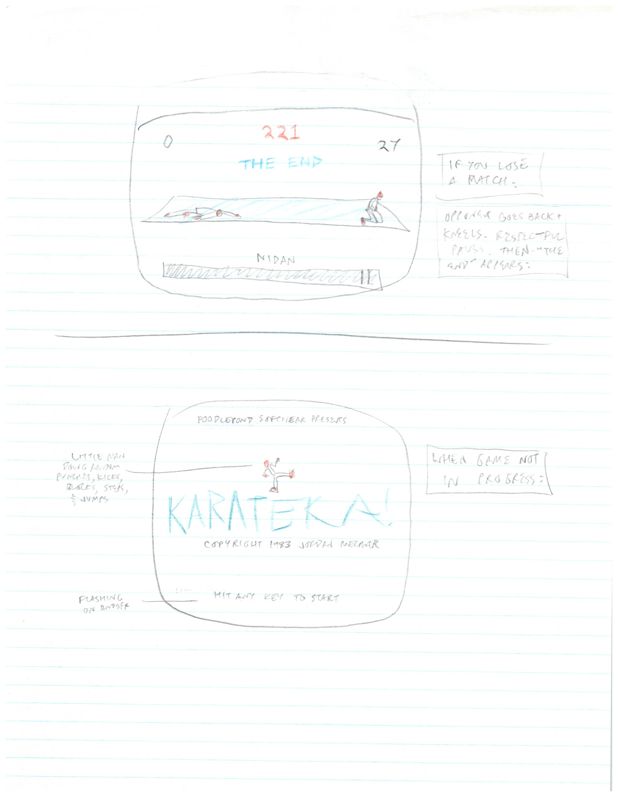 Karateka Concept Art (Jordan Mechner papers (The Strong, National Museum of Play)): Notes and drawings 6