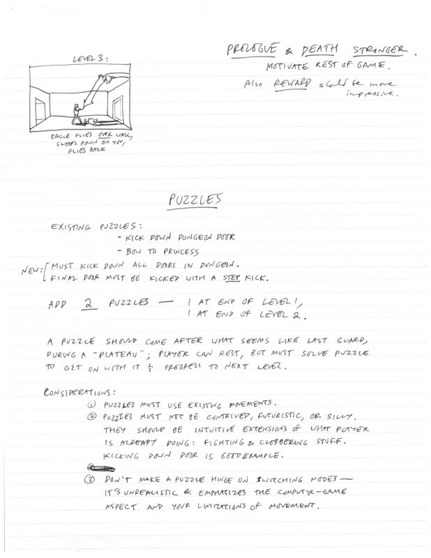 Karateka Concept Art (Jordan Mechner papers (The Strong, National Museum of Play)): Level 2 notes