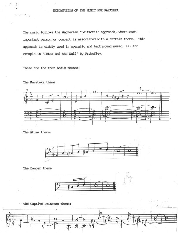 Karateka Concept Art (Jordan Mechner papers (The Strong, National Museum of Play)): Musical score notes
