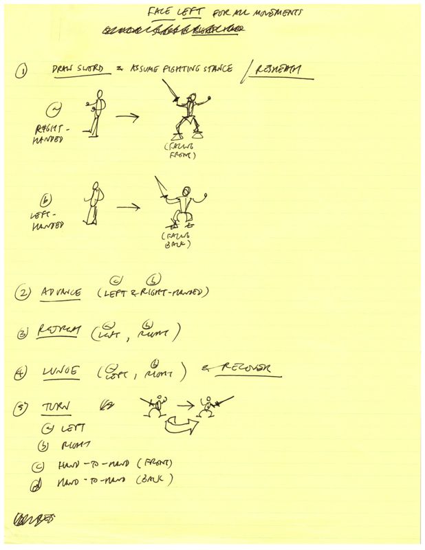 Prince of Persia Concept Art (Jordan Mechner papers (The Strong National Museum of Play)): movement notes and sketch 01