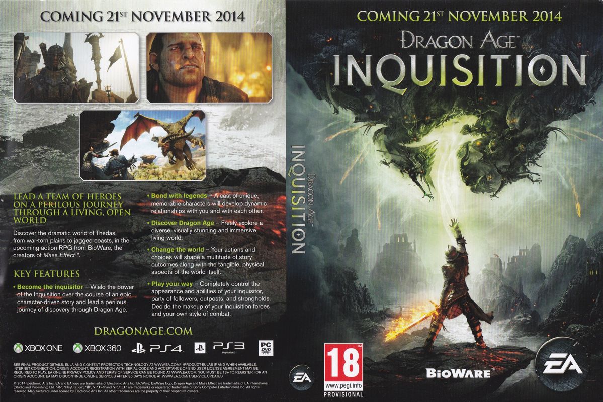Dragon Age: Inquisition Other (In-store promotional material (UK version)): Display case inlay: Retail outlets receive keep case inlays like this for display purposes, usually in advance of the game's release