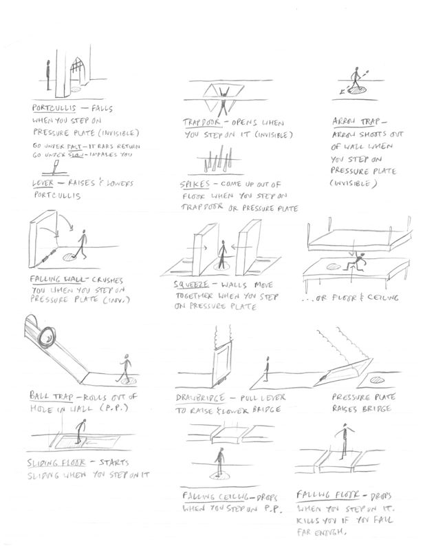 Prince of Persia 2: The Shadow & The Flame Concept Art (Jordan Mechner papers (The Strong, National Museum of Play)): Traps sketches 01