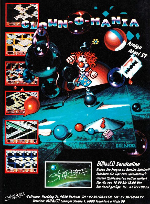 Clown-O-Mania Magazine Advertisement (Magazine Advertisements): ASM (Germany), Issue 11/1989