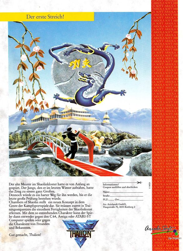 Chambers of Shaolin Magazine Advertisement (Magazine Advertisements): ASM (Germany), Issue 11/1989