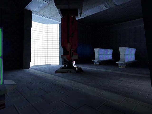Oni Screenshot (Screenshots): Shinatama, Konoko's sidekick, linking to the TCTF mainframe. Spooky.