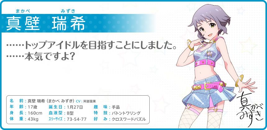 The iDOLM@STER: Million Live! Other (Official site - Character bios): 真壁 瑞希