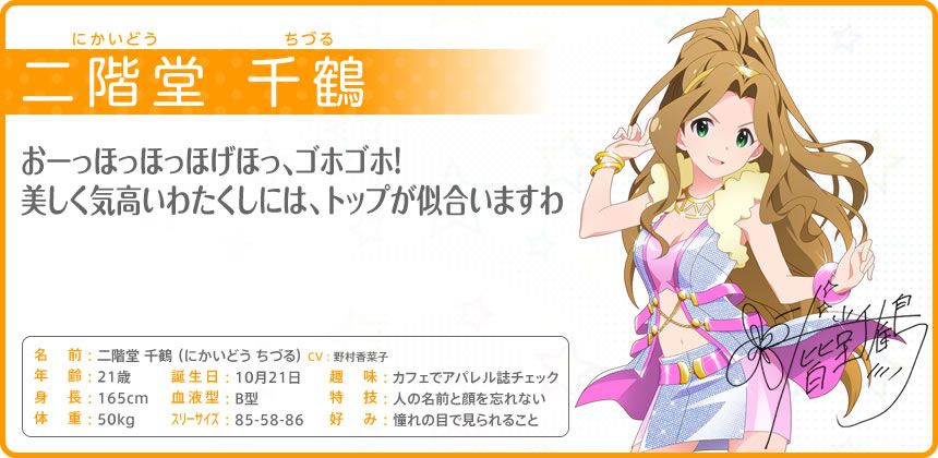 The iDOLM@STER: Million Live! Other (Official site - Character bios): 二階堂 千鶴