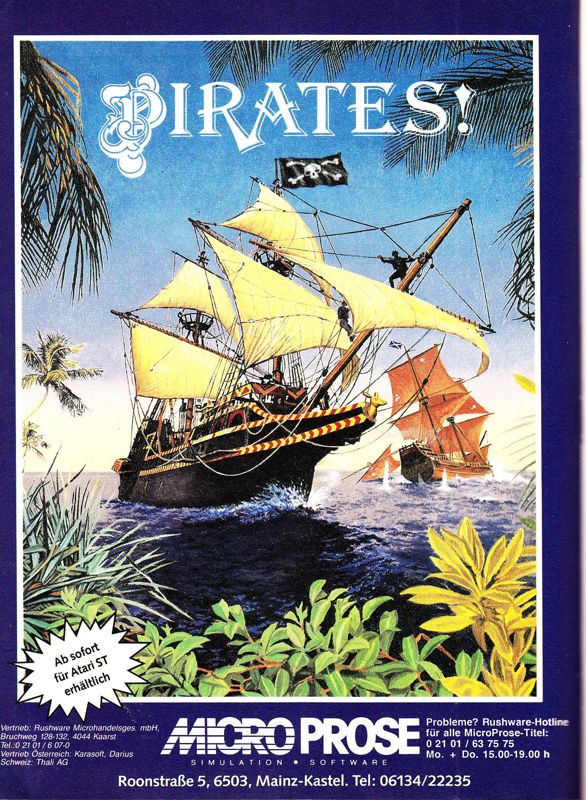 Sid Meier's Pirates! Magazine Advertisement (Magazine Advertisements): ASM (Germany), Issue 11/1989