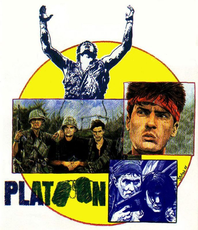 Platoon Concept Art (Mark R. Jones's Ocean Software Ltd Facebook album: 'Platoon' design): For the April 1988 edition of French Amstrad CPC magazine 'Am-Mag' the editor commissioned 'Platoon' designer and all round Ocean graphics maestro Simon Butler to produce an illustration for a feature on the game. — with Simon Butler. By Simon Butler.