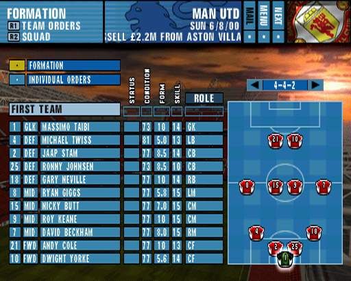 The F.A. Premier League Football Manager 2001 Screenshot (Electronic Arts UK Press Extranet, 2000-11-01 (PlayStation screenshots))