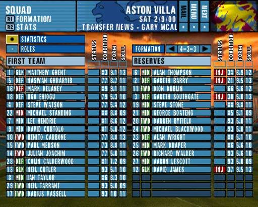 The F.A. Premier League Football Manager 2001 Screenshot (Electronic Arts UK Press Extranet, 2000-11-01 (PlayStation screenshots))