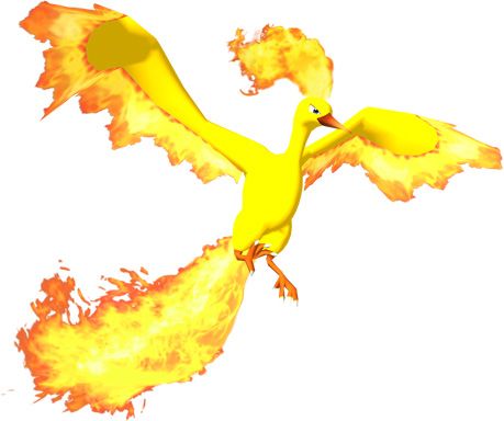 Pokémon Snap Render (Pokémon.com - Official Game Page): Be quick! Moltres won't stay still for long.