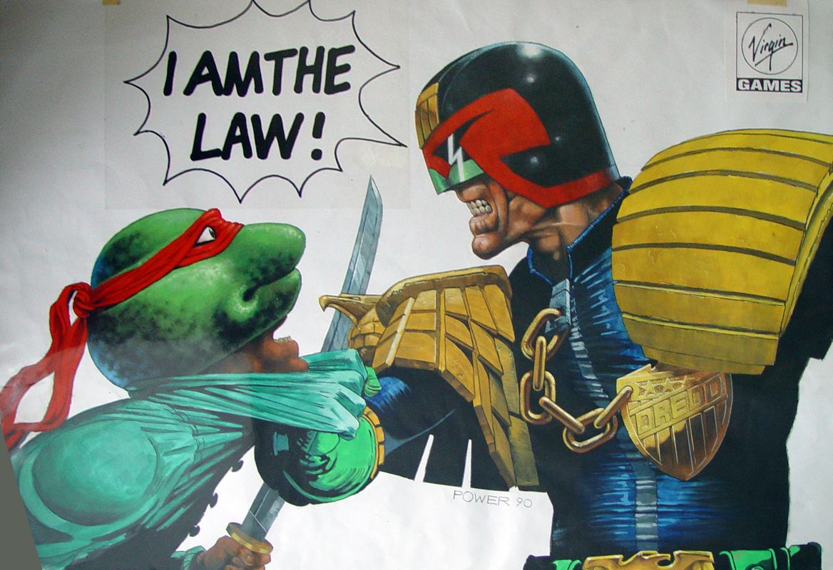 Judge Dredd Concept Art (Dermot Power Art): Promo Art for UK comic convention 1990 "The Ninja Turtles were the big competition that year".850mm x 590mm (33in x 23in). Gouache with acrylic inks.