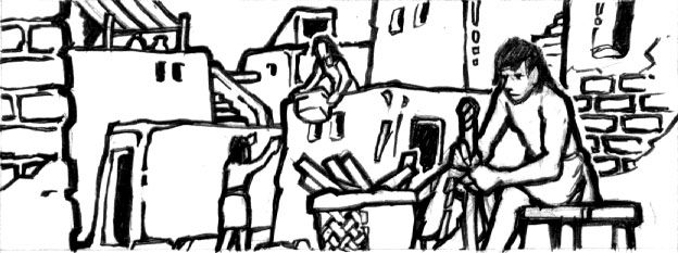 Pharaoh Concept Art (Official website, 2001): Residents of the city keep busy with their day-to-day tasks.