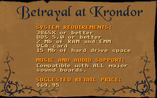 Betrayal at Krondor Other (Demo version, 1993-04-30): System requirements