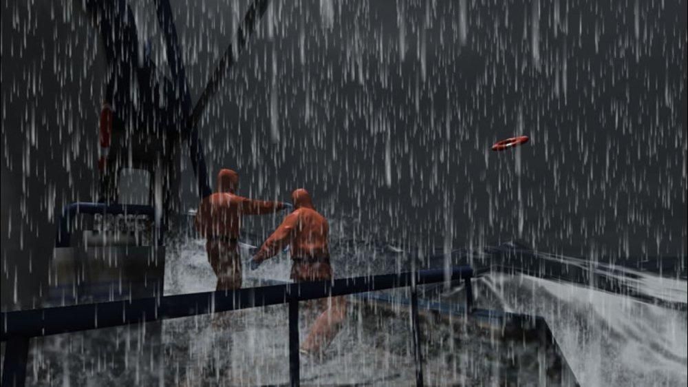 Deadliest Catch: Alaskan Storm Screenshot (Xbox.com product page): Crab fishing during heavy rain