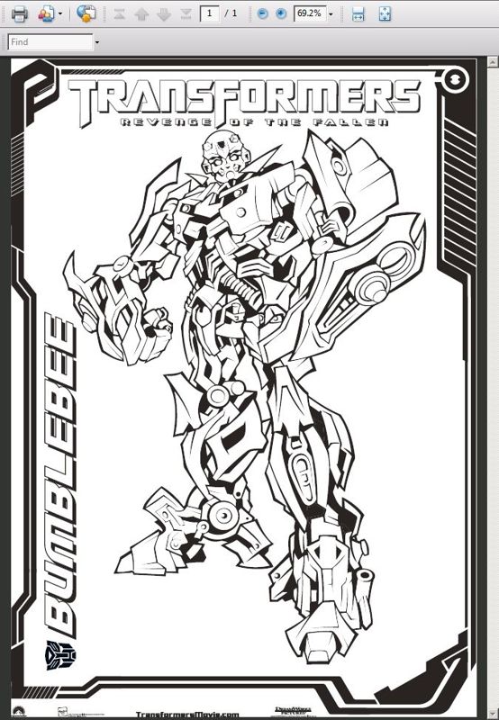 Transformers: Revenge of the Fallen - Limited Edition Video CD (included game) Other (Colouring Sheets): bumblebee_2