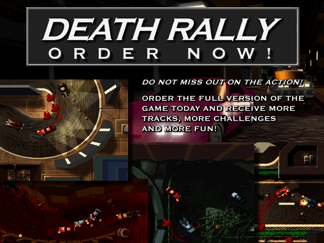 Death Rally Other (Shareware v1.1, 1996-10-01): Game features/ordering information