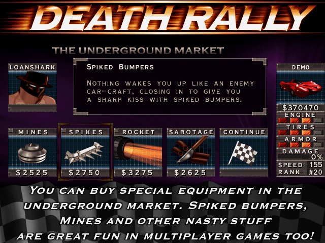 Death Rally Screenshot (Shareware v1.1, 1996-10-01)