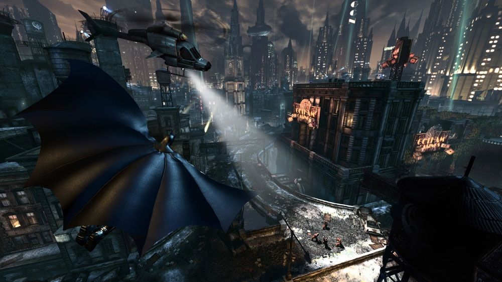 Batman: Arkham City Screenshot (Xbox.com product page): Flying around in Arkham City