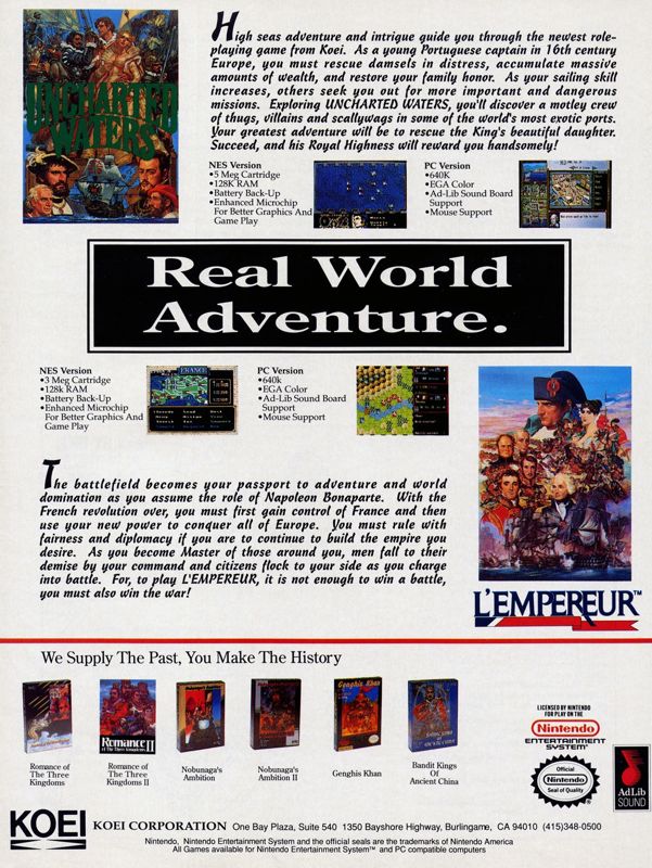 Uncharted Waters Magazine Advertisement (Magazine Advertisements): Computer Gaming World (US), Issue 88 (November 1991)