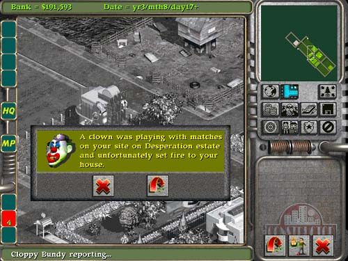 Constructor Screenshot (Acclaim website, 1998): Guard yourself against Psycho Clown attacks...