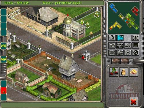 Constructor Screenshot (Acclaim website, 1998): Use the overhead map display (upper right corner) to keep an eye on the competition and plan your strategy.