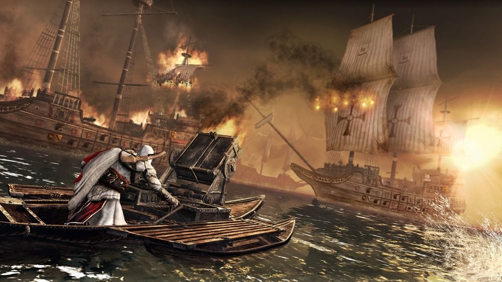 Assassin's Creed: Brotherhood Screenshot (Xbox.com product page): Using Da Vinci's naval cannon