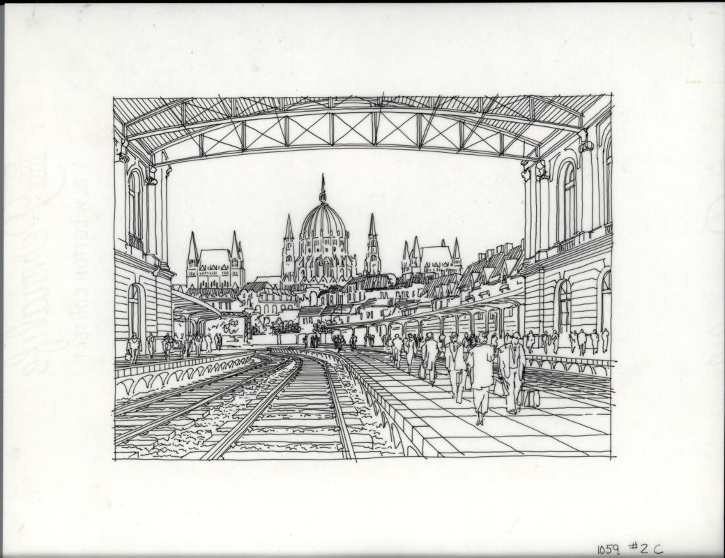 The Last Express Concept Art (Jordan Mechner papers (The Strong, National Museum of Play)): Train station sketch