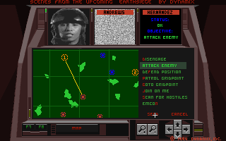Metaltech: EarthSiege Screenshot (Preview screenshots, 1994-05-26): Cockpit heads down map & communcation dipslay