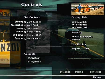 NASCAR Racing 2 Screenshot (Sierra Entertainment website, 1996): Controls Setup Screen