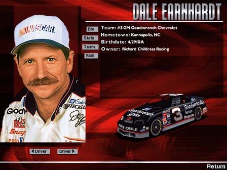 NASCAR Racing 2 Screenshot (Sierra Entertainment website, 1996): Driver Info Screen