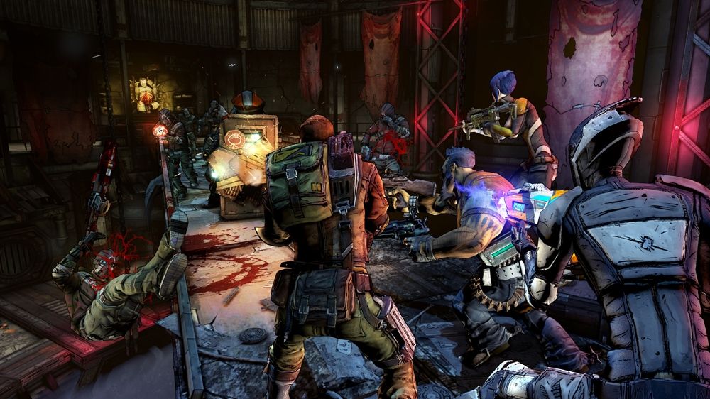 Borderlands 2 Screenshot (Xbox.com product page): The gang fighting off enemies
