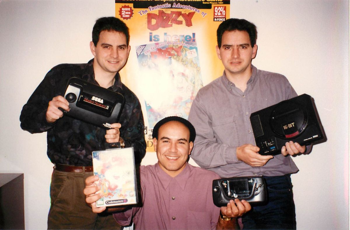 The Fantastic Adventures of Dizzy Other ("Oliver Twins" development materials): From left to right: Philip Oliver, Khalid Karmoun, Andrew Oliver