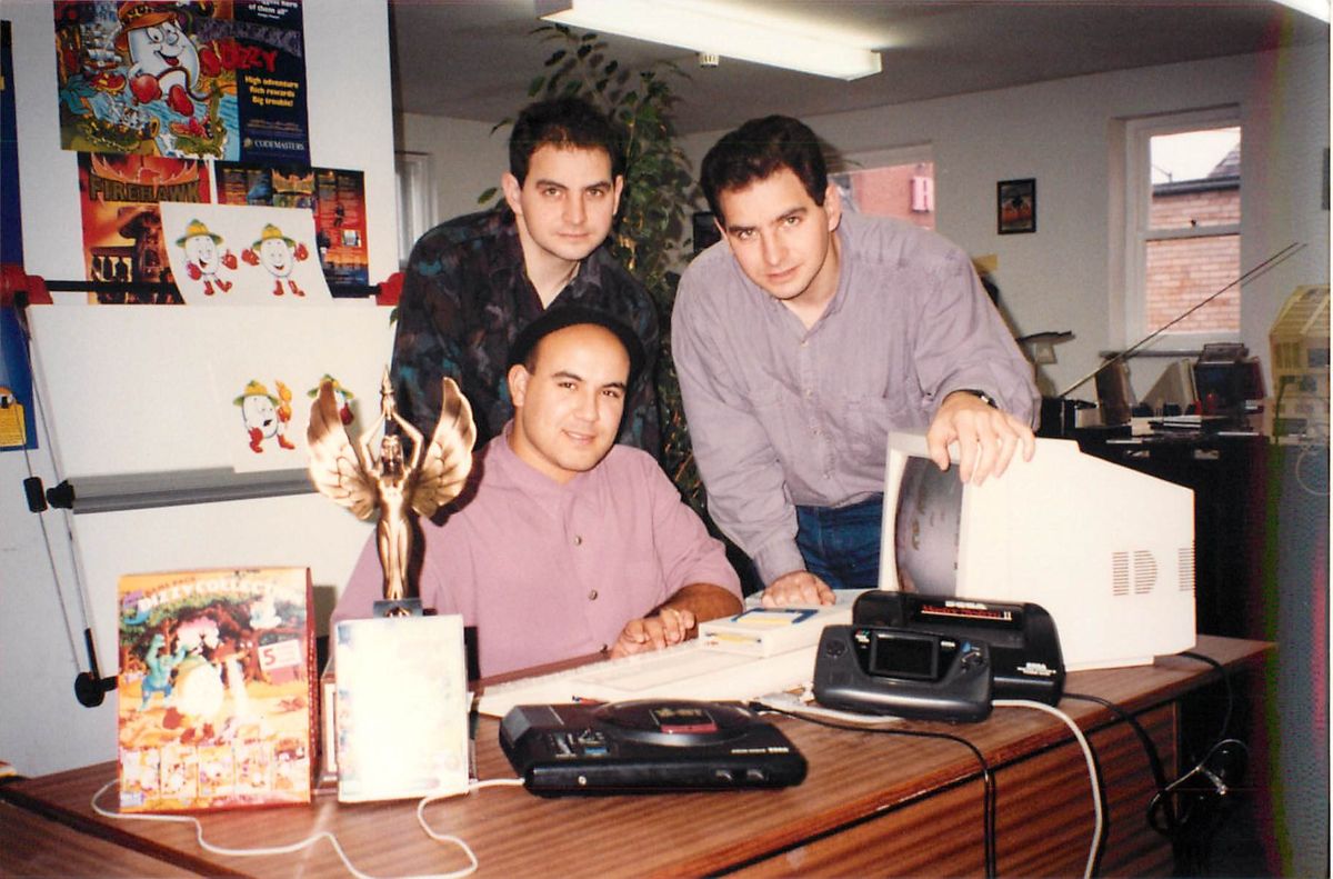 The Fantastic Adventures of Dizzy Other ("Oliver Twins" development materials): From left to right: Philip Oliver, Khalid Karmoun, Andrew Oliver