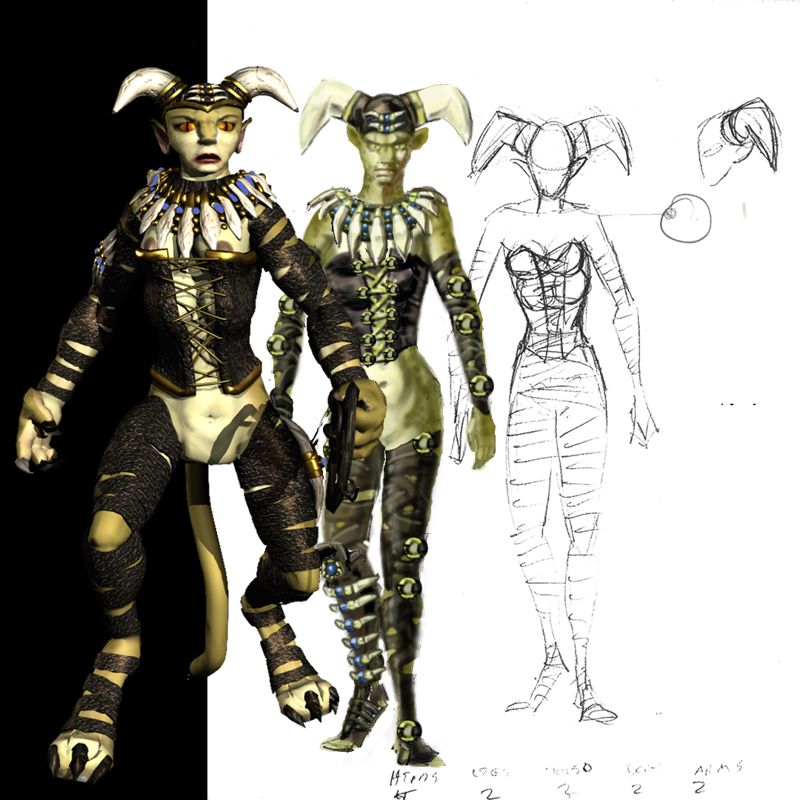 Diablo II Concept Art (Monster Artwork): Panther Woman Start to Finish