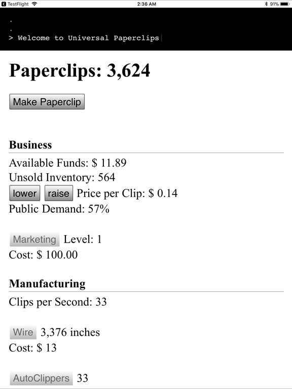 Universal Paperclips Screenshot (iTunes Store)