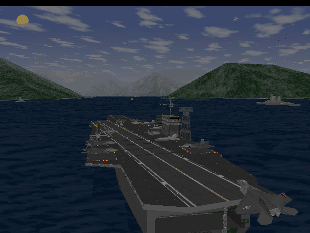 JetFighter III Screenshot (Demo slide show, 1997-09-16): Terrifying carrier landings on a pitching and rolling deck
