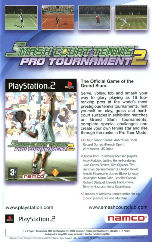 Smash Court Tennis: Pro Tournament 2 Catalogue (Catalogue Advertisements): Namco 50 Anniversary Software Catalog (SCES-52586)