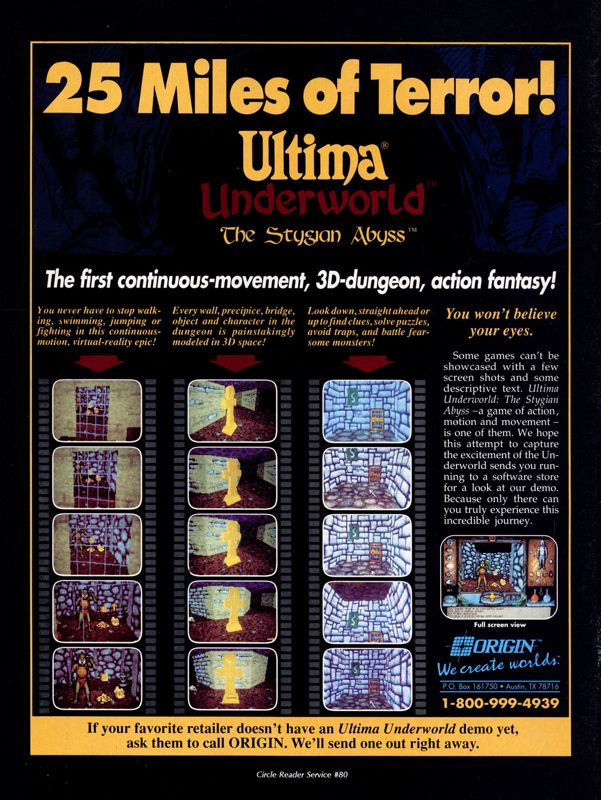 Ultima Underworld: The Stygian Abyss Magazine Advertisement (Magazine Advertisements): Computer Gaming World (US), Number 90 (January 1992)