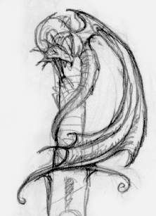 The Elder Scrolls: Chapter II - Daggerfall Concept Art (MJonesGraphics.com - Daggerfall Logo): Concept Sketches - Logo 01 Concept Sketches Some of the initial designs for the "D". The dragons forms the hilt of the dagger, and in turn the dagger formed the "D"