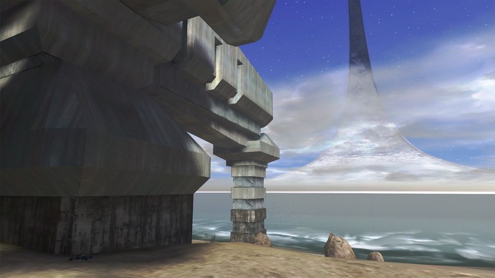 Halo: Combat Evolved - Anniversary Screenshot (Xbox.com product page): The beach near The Silent Cartographer (old graphics)