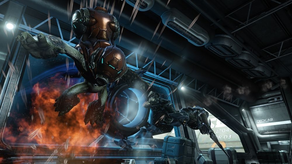Halo 4 Screenshot (Xbox.com product page): An elite and grunt being blown up by a grenade