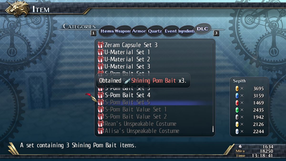 The Legend of Heroes: Trails of Cold Steel II - Shining Pom Bait Set #5 Screenshot (Steam)