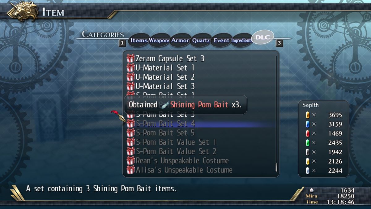 The Legend of Heroes: Trails of Cold Steel II - Shining Pom Bait Set #4 Screenshot (Steam)