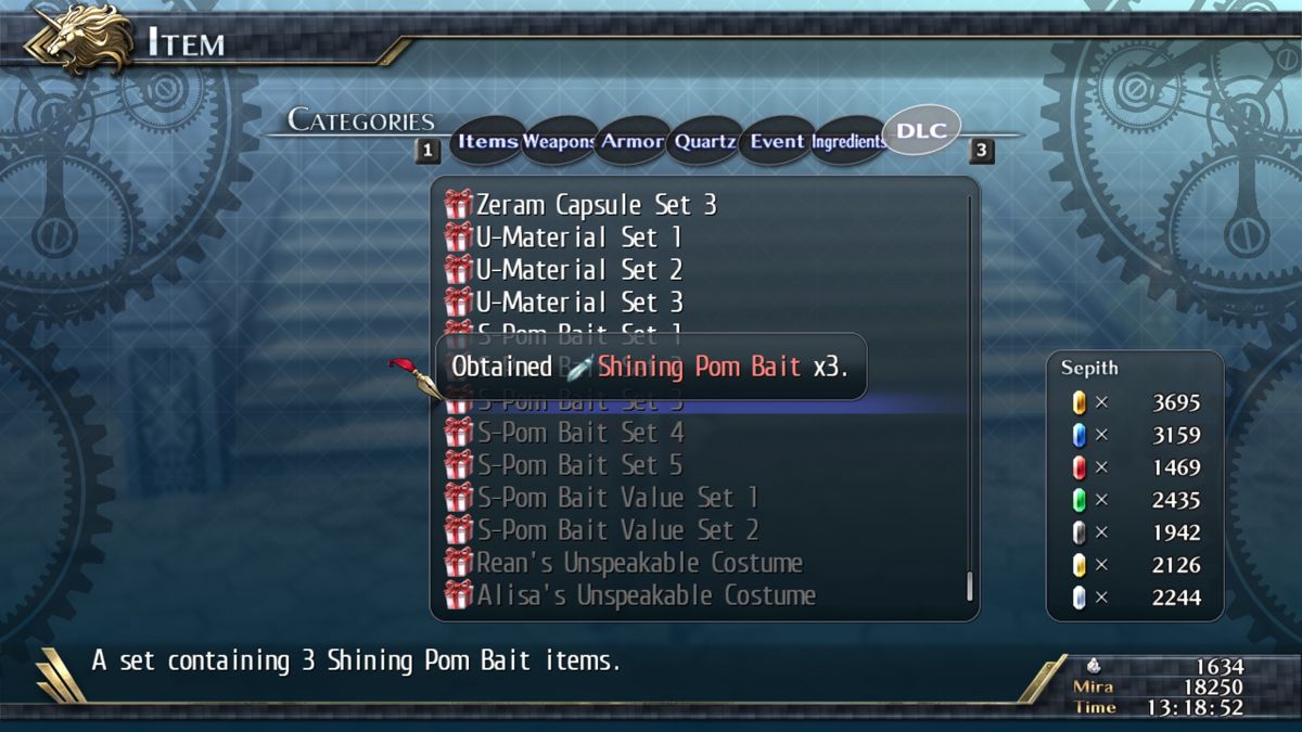 The Legend of Heroes: Trails of Cold Steel II - Shining Pom Bait Set #3 Screenshot (Steam)