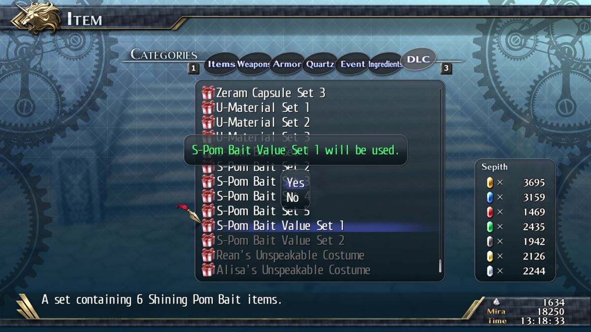 The Legend of Heroes: Trails of Cold Steel II - Shining Pom Bait Value Set #1 Screenshot (Steam)